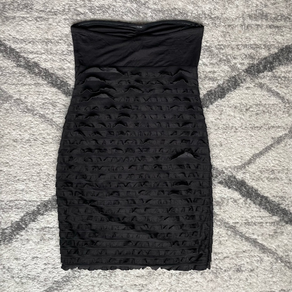 Black Ruffled & Strapless Dress - Picture 2 of 4